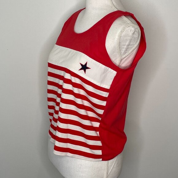 Vintage 80s Red White Star Patriotic Tank Top 4th of July Americana Medium - Picture 2 of 11